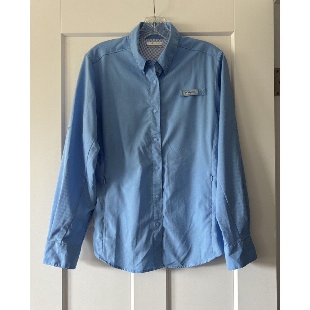 Columbia PFG Shirt Blue Omni-Shade Fishing Button Up Long sleeve SPF Women’s M